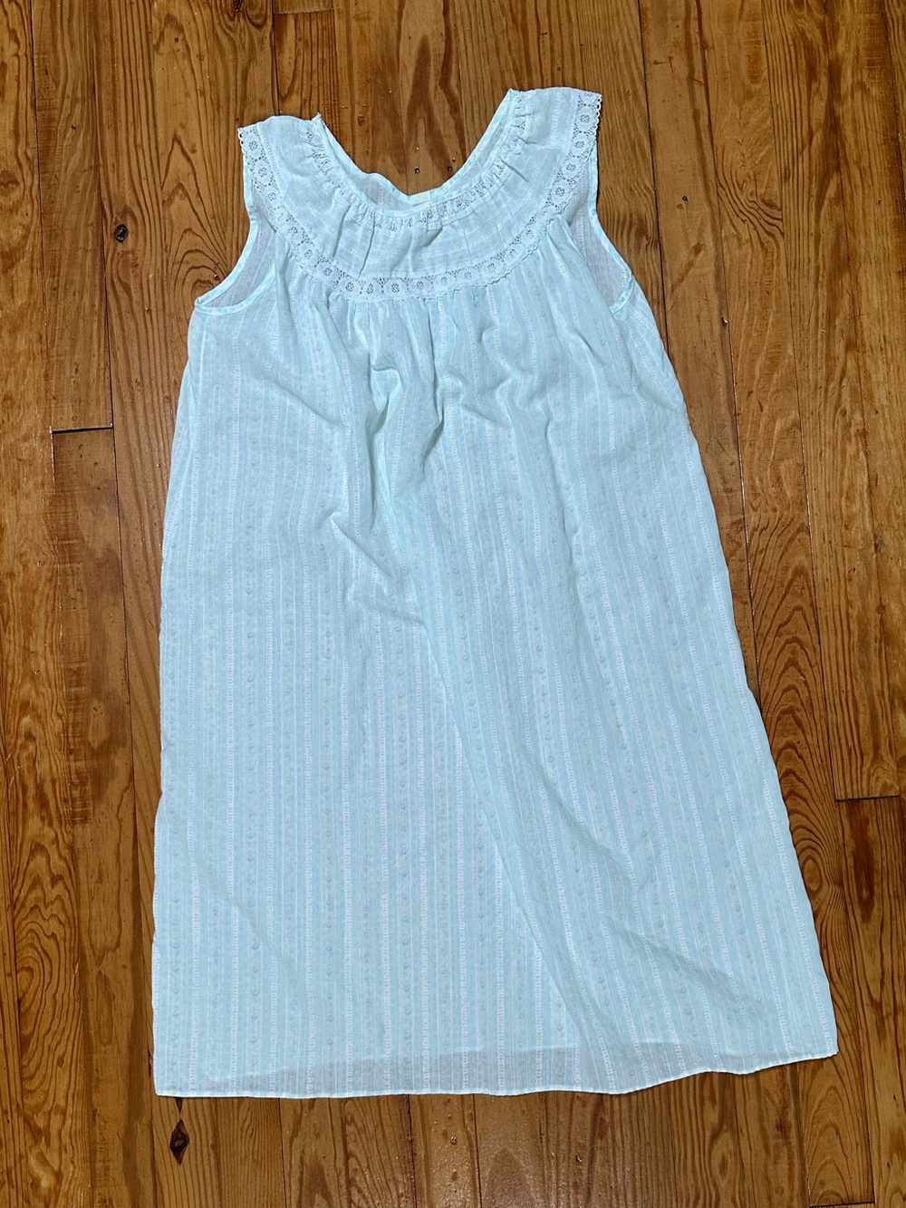 Vintage Light Blue Floral Eyelet Lace Trim Yoke Summer Nightgown Dress